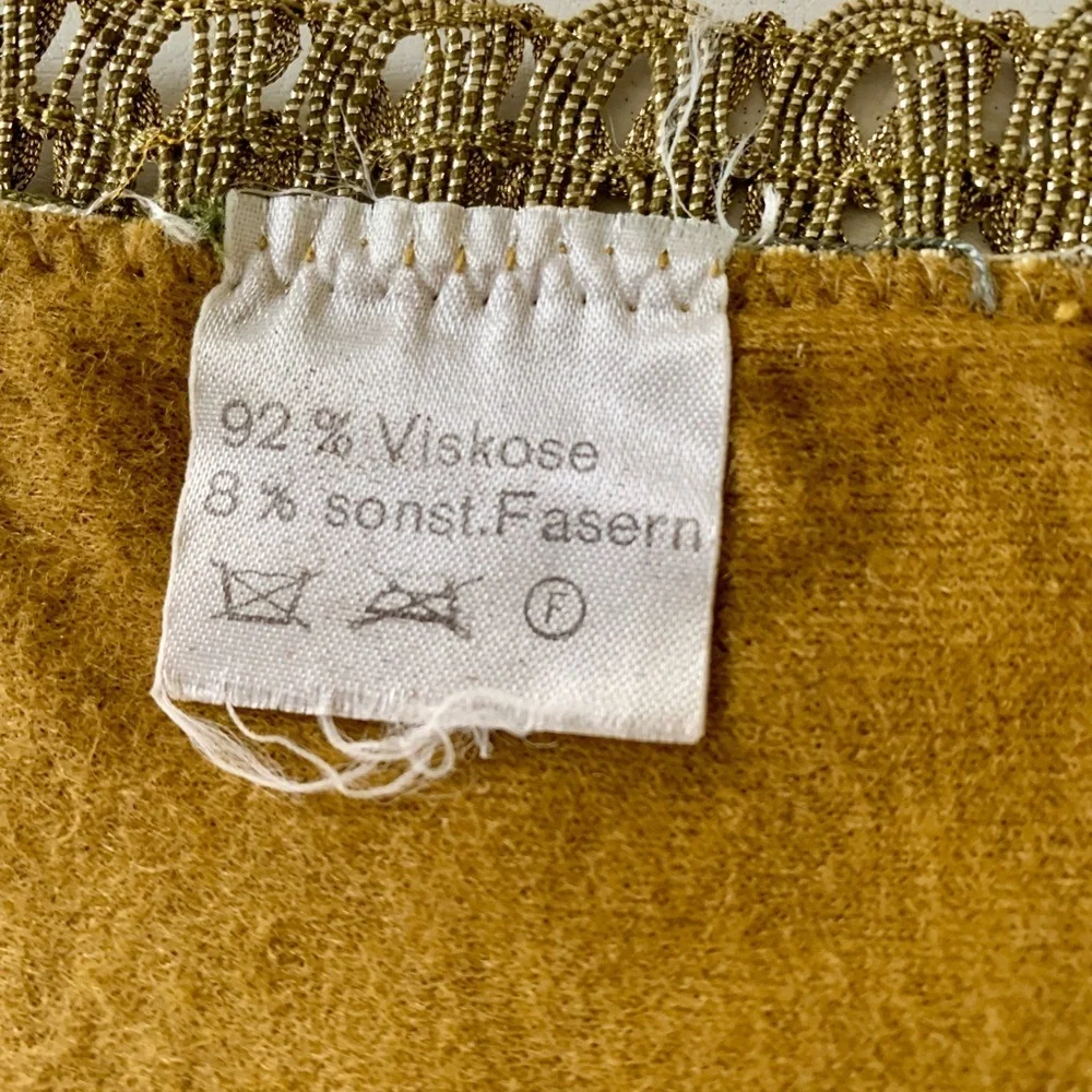Antique square floral table doilies gold trim embroidered